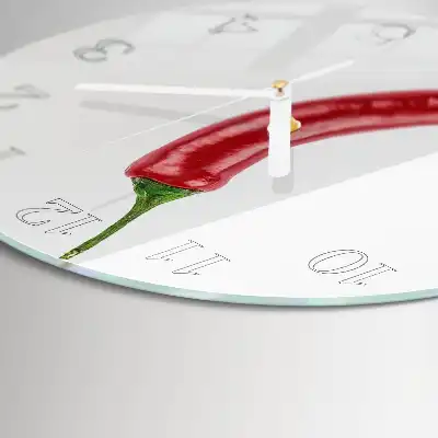 Nástěnné hodiny skleněné kulaté Chilli paprička
