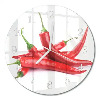 Hodiny s fotkou skleněné kulaté Chilli papričky