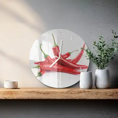 Hodiny s fotkou skleněné kulaté Chilli papričky