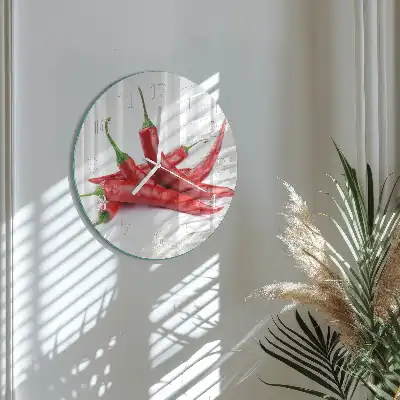 Hodiny s fotkou skleněné kulaté Chilli papričky