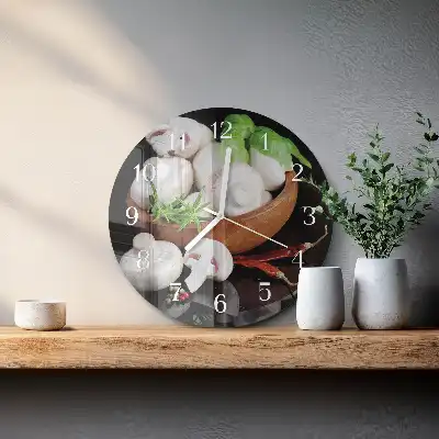 Kulaté skleněné hodiny na zeď Houby