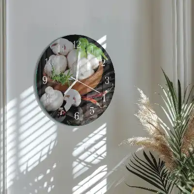 Kulaté skleněné hodiny na zeď Houby