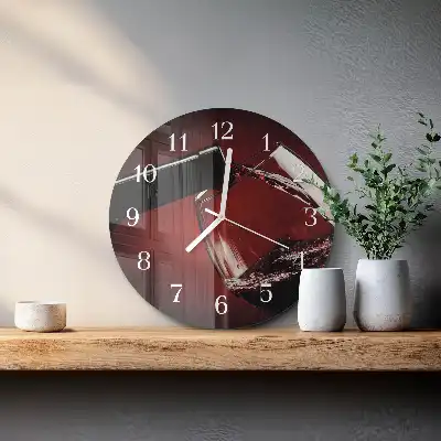 Kulaté skleněné hodiny na stěnu Sklenka vína