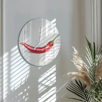 Hodiny na skle kulaté Chilli paprička