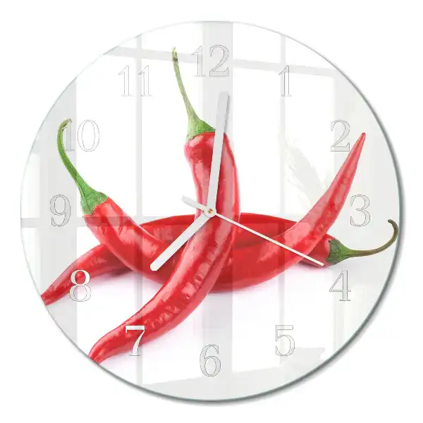 Nástěnné hodiny skleněné kulaté Chilli papričky