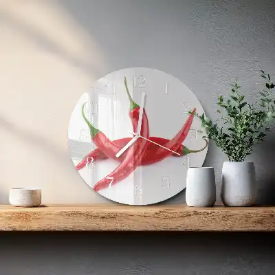 Nástěnné hodiny skleněné kulaté Chilli papričky