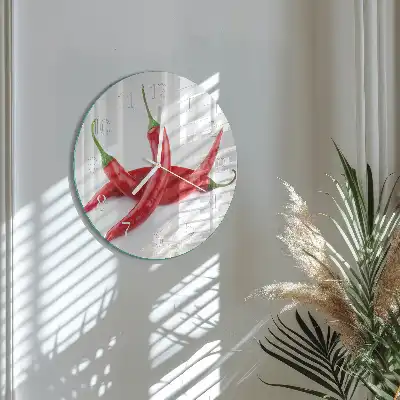 Nástěnné hodiny skleněné kulaté Chilli papričky