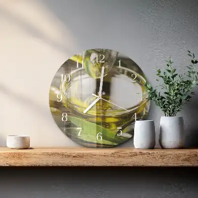 Kulaté skleněné hodiny na zeď Olivový olej