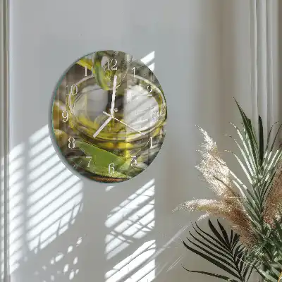 Kulaté skleněné hodiny na zeď Olivový olej