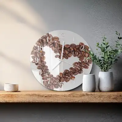 Hodiny s fotkou skleněné kulaté Kávová zrna