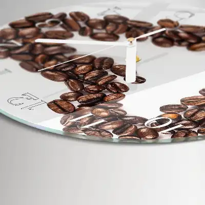 Hodiny s fotkou skleněné kulaté Kávová zrna