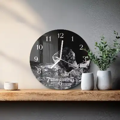 Hodiny s fotkou skleněné kulaté Kostky ledu