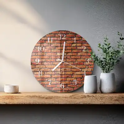 Hodiny na skle kulaté Cihlová zeď