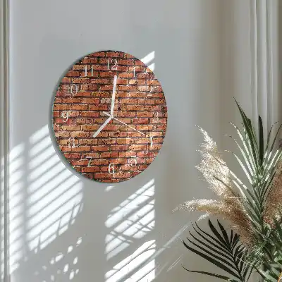 Hodiny na skle kulaté Cihlová zeď