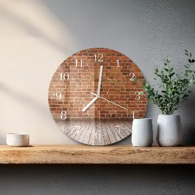 Hodiny na skle kulaté Cihlová zeď