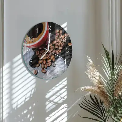 Kulaté skleněné hodiny na stěnu Šálek kávy