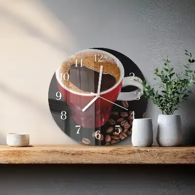 Nástěnné hodiny skleněné kulaté Šálek kávy