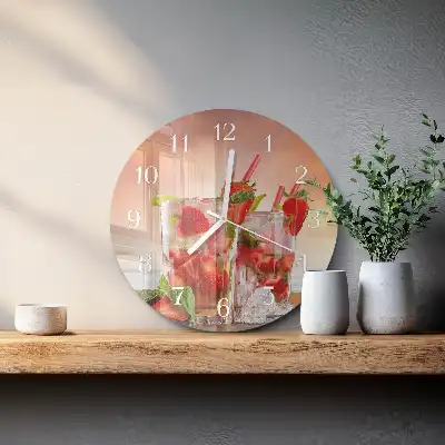 Kulaté skleněné hodiny na zeď Jahody