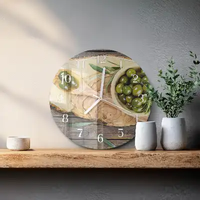 Hodiny s fotkou skleněné kulaté Olivové dřevo