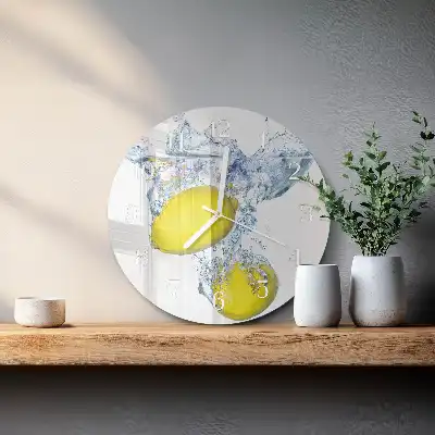 Kulaté skleněné hodiny na zeď Citrony ve vodě