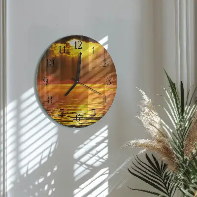 Hodiny na skle kulaté Západ slunce