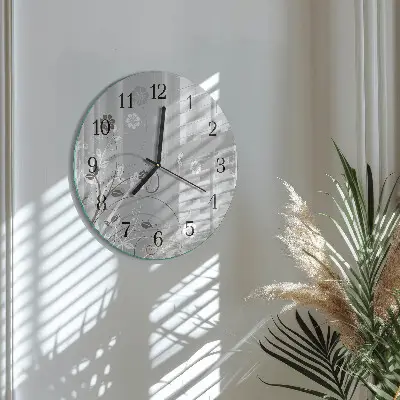 Kulaté skleněné hodiny na stěnu Květiny
