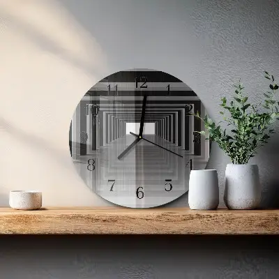 Nástěnné hodiny skleněné kulaté 3D tunel