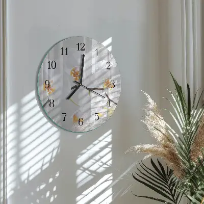 Kulaté skleněné hodiny na zeď Orchidej