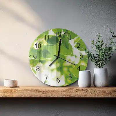 Hodiny s fotkou skleněné kulaté Listy