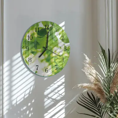 Hodiny s fotkou skleněné kulaté Listy