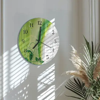 Hodiny na skle kulaté Květinový vzor