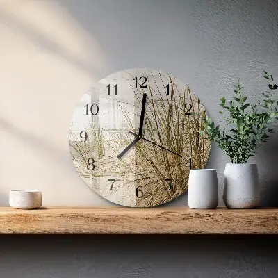 Hodiny na skle kulaté Plážová tráva