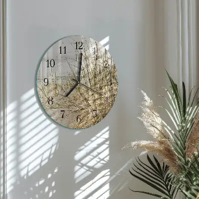 Hodiny na skle kulaté Plážová tráva