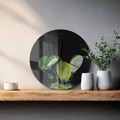 Nástěnné hodiny skleněné kulaté Citron a limetka
