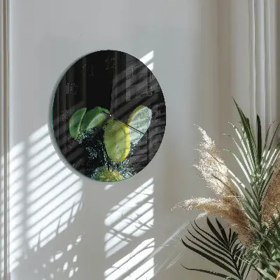 Nástěnné hodiny skleněné kulaté Citron a limetka