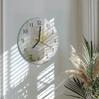 Kulaté skleněné hodiny na stěnu Bílá růže
