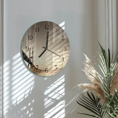 Hodiny s fotkou skleněné kulaté Most v sépiové barvě
