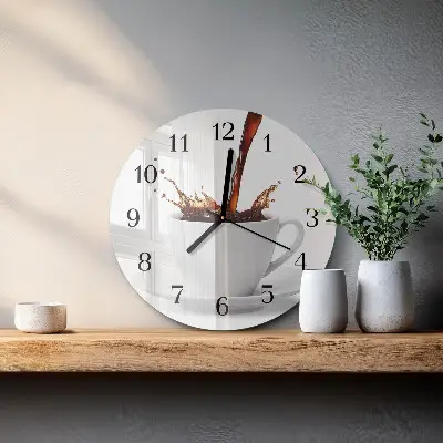 Kulaté skleněné hodiny na zeď Šálek kávy
