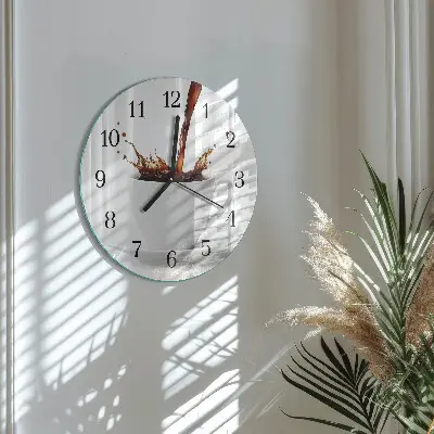 Kulaté skleněné hodiny na zeď Šálek kávy