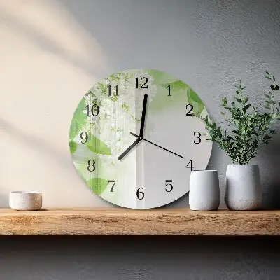Nástěnné hodiny skleněné kulaté Listy