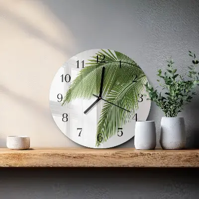 Kulaté skleněné hodiny na zeď Palmové listy