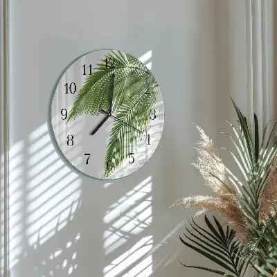 Kulaté skleněné hodiny na zeď Palmové listy