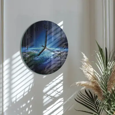Hodiny s fotkou skleněné kulaté Vesmír Země