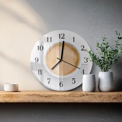 Kulaté skleněné hodiny na zeď Šálek kávy