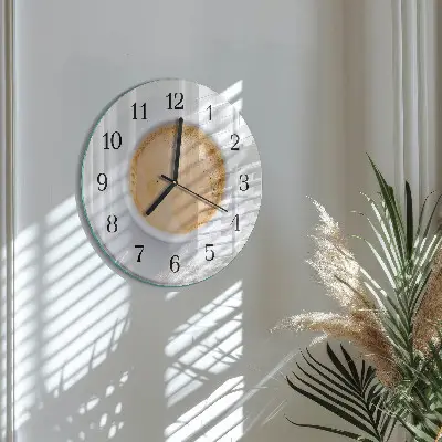 Kulaté skleněné hodiny na zeď Šálek kávy