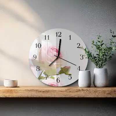 Hodiny s fotkou skleněné kulaté Růže