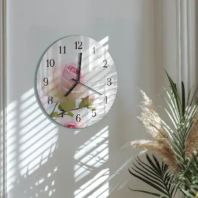 Hodiny s fotkou skleněné kulaté Růže