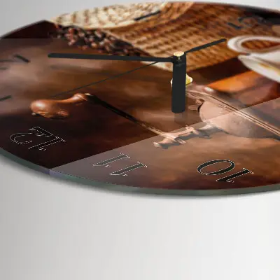 Kulaté skleněné hodiny na zeď Šálek kávy