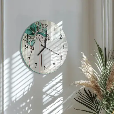 Kulaté skleněné hodiny na stěnu Vintage květiny