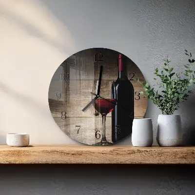Kulaté skleněné hodiny na zeď Víno